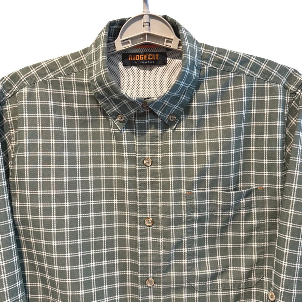 Ridgecut Toughwear Mens Plaid‎ Button Down Long Sleeve Shirt Green Medium